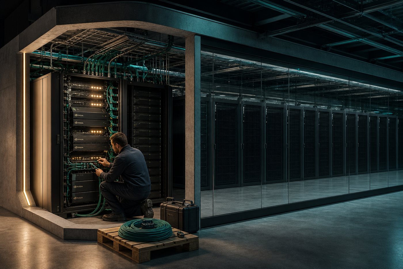 Infraestrutura NVIDIA instalada em uma neocloud sob compromissos plurianuais de capacidade.
