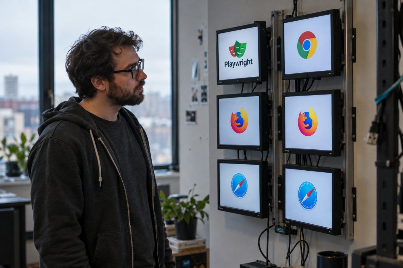 Playwright dan Cypress sama-sama mendukung pengujian pada WebKit serta browser lain yang dibandingkan.