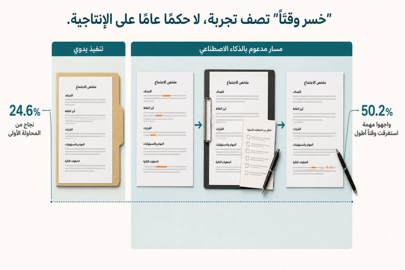 مقارنة المهمة نفسها تكشف أن التعديل والتحقق والتصحيح جعلا مسار AI أبطأ في هذه الحالة.