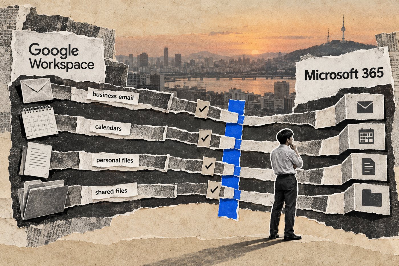 Google Workspace의 메일·일정·개인 및 공유 파일이 Microsoft 365의 서로 다른 목적지로 이전되는 과정