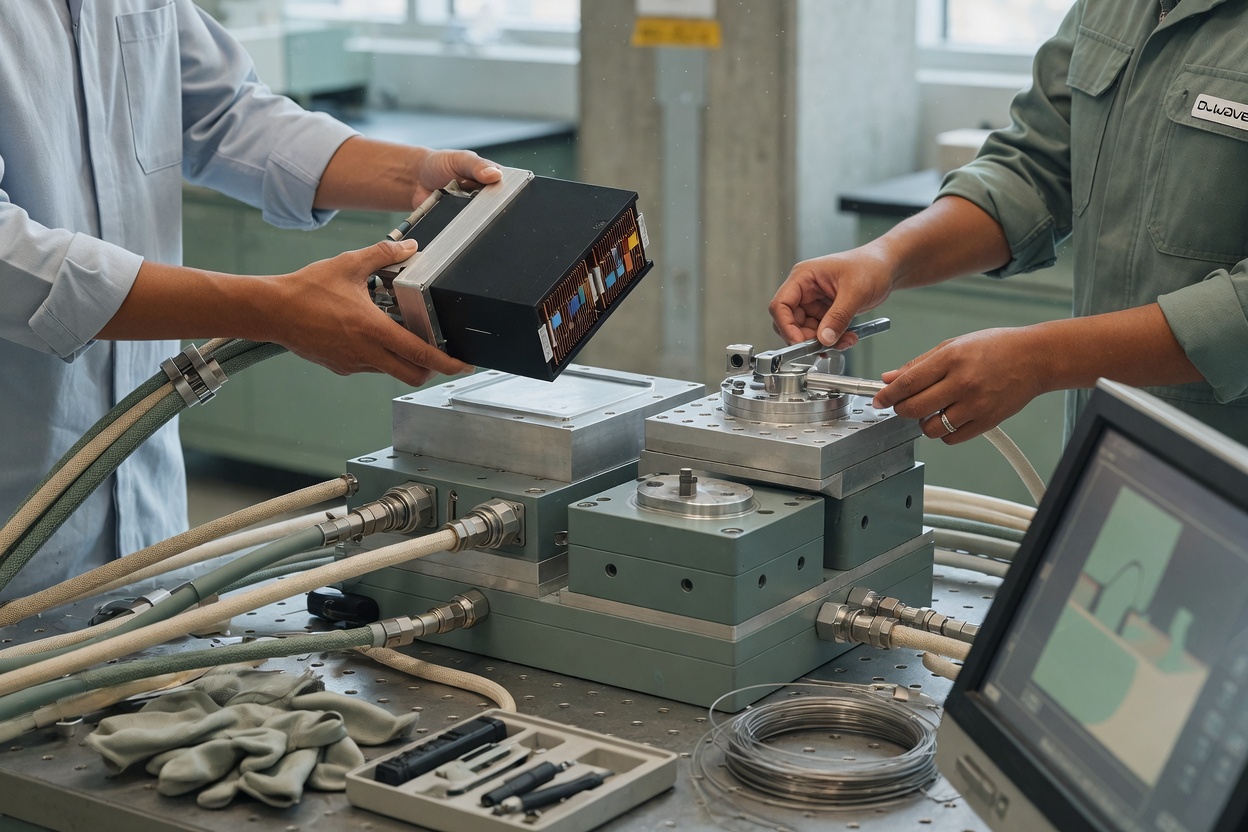 Quantinuum and D-Wave representatives assessing quantum computing testbed