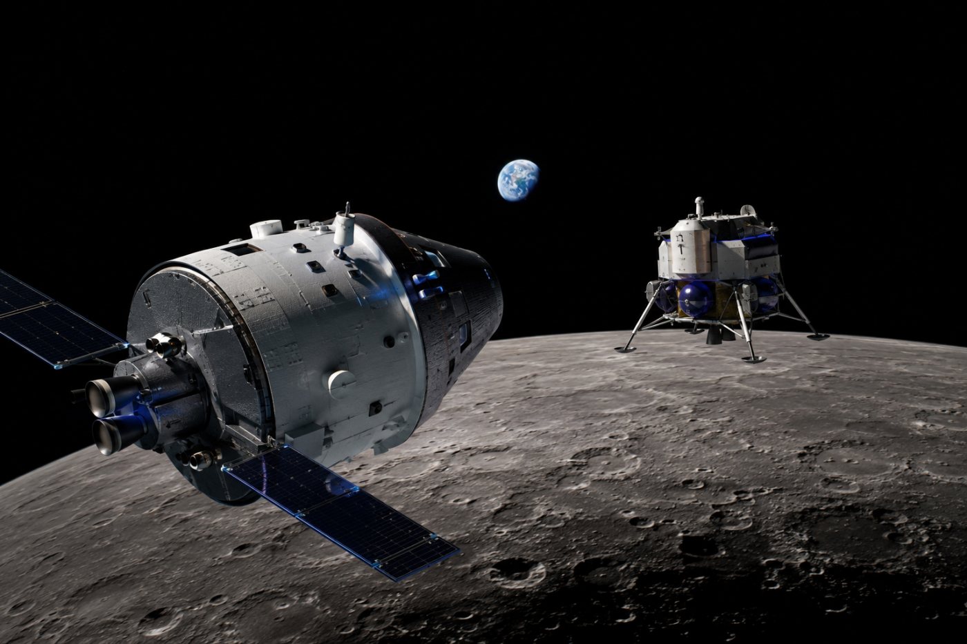 Orion chở phi hành gia gặp Blue Moon đã chờ sẵn trên quỹ đạo Mặt Trăng theo hai nhánh phóng riêng.