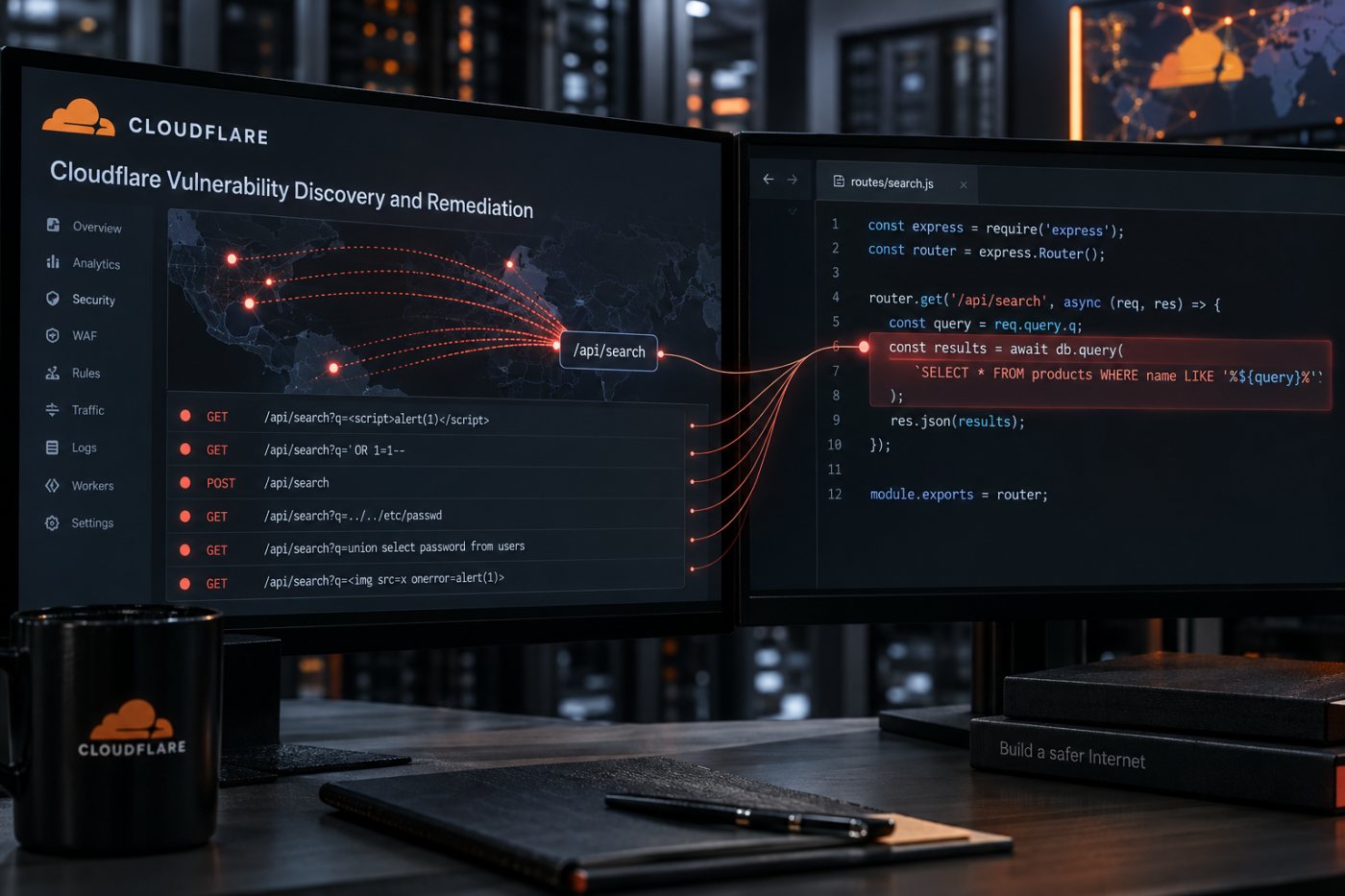 Cloudflare relie une route active aux lignes de code concernées et exige une preuve dans le code avant de classer la faille.