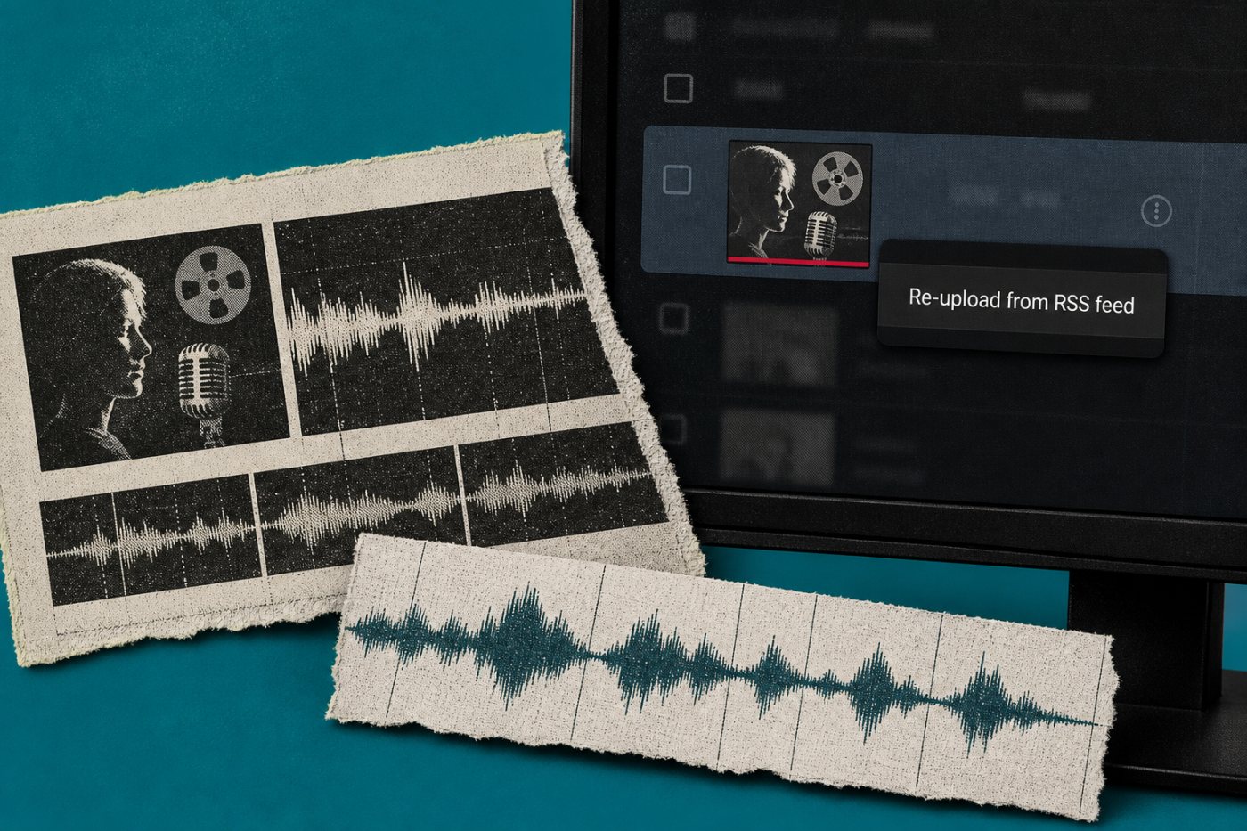 An imported YouTube podcast episode retains its earlier audio until the publisher re-uploads it from the RSS feed.