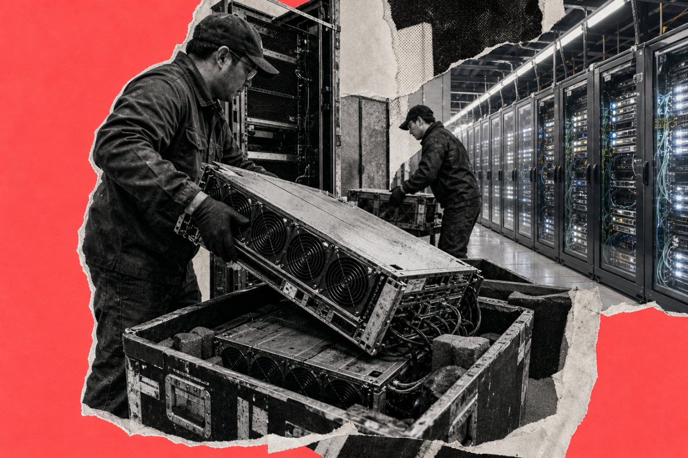Older GPU servers are removed for resale while newer computing capacity continues operating.