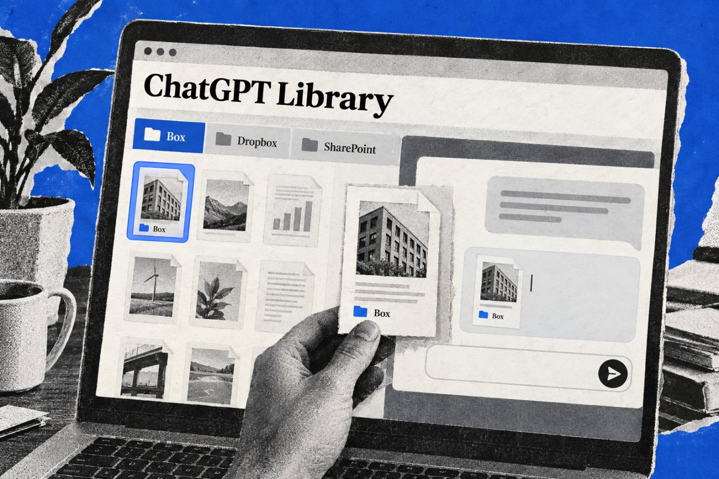 ChatGPT Library öffnet eine berechtigte Cloud-Datei neben einer Unterhaltung und hält die Verbindung zur Originalquelle.