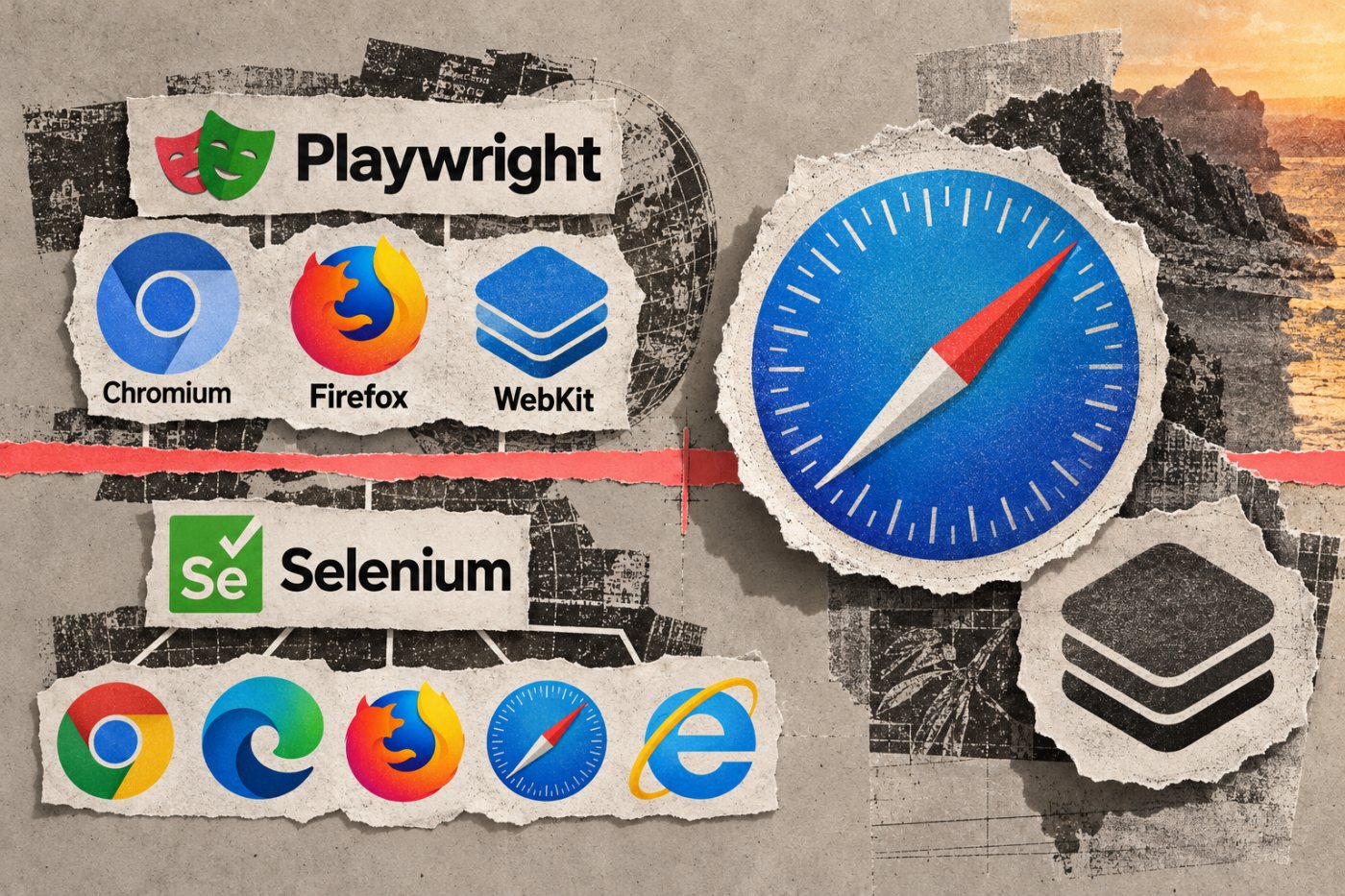 השוואת כיסוי הדפדפנים של Playwright ו־Selenium, עם הבחנה בין WebKit לבין דפדפן Safari