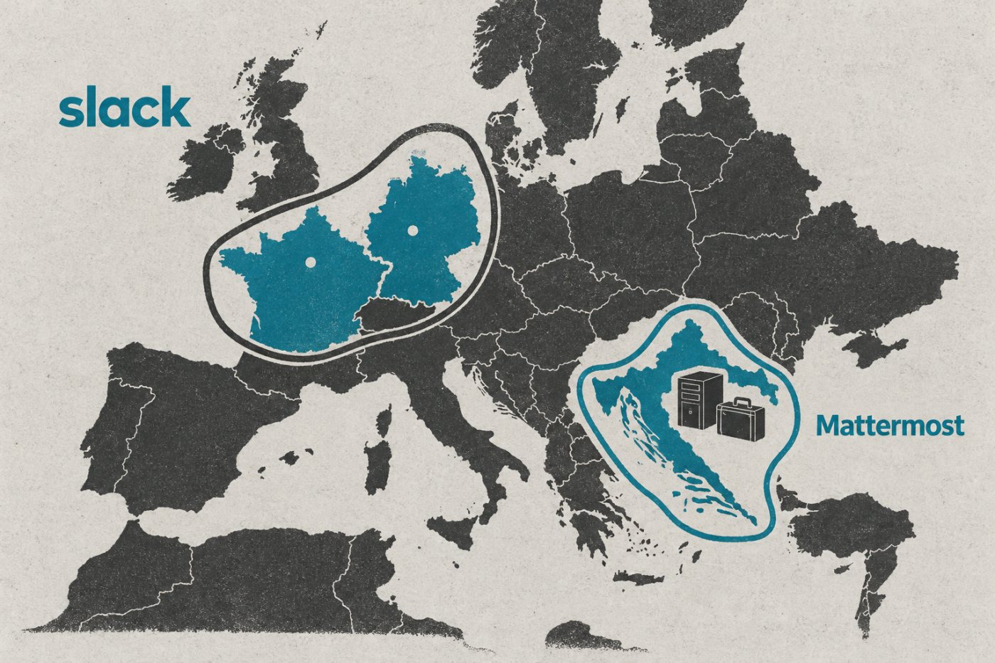 Slackove regije za pohranu u Frankfurtu i Parizu uspoređene s lokacijom vlastite instalacije Mattermosta u Hrvatskoj.