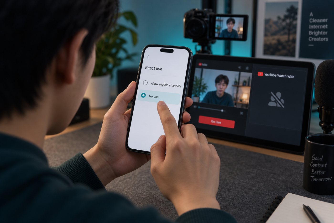 原主播在移动端元数据编辑器中关闭React live权限，阻止其他频道对本场直播发起反应