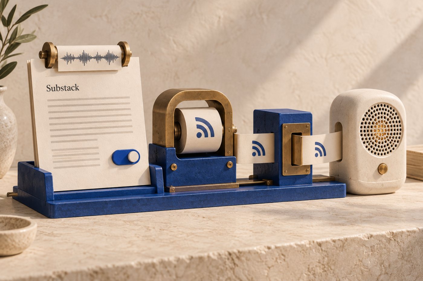 SubstackのVoiceoverをPodcast設定、RSS提出、記事ごとの送出指定を経て外部アプリへ配信する工程