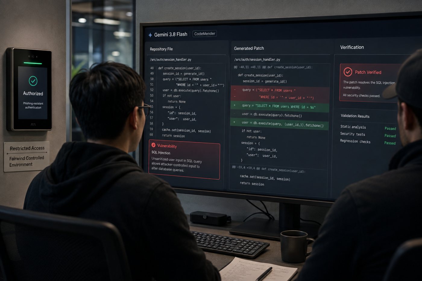 فريق دفاع موثوق يستخدم Gemini 3.8 Flash Cyber مع CodeMender لاكتشاف ثغرة والتحقق من إصلاحها ضمن وصول مؤسسي مقيد