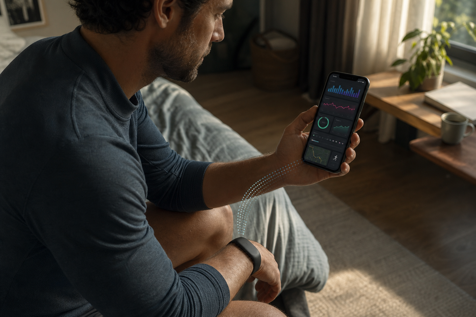 Garmin CIRQA Smart Band records overnight health data while Garmin Connect displays sleep and recovery metrics.
