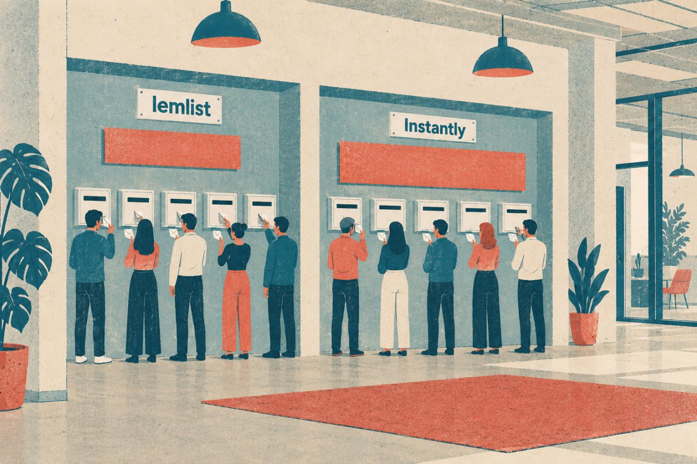 Bij een verkoopteam van vijf komen dezelfde mailboxkosten boven op de verschillende abonnementskosten van lemlist en Instantly.