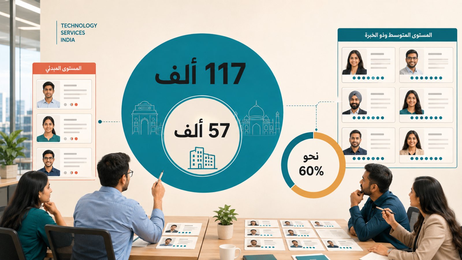 التوظيف التقني في الهند يبلغ 117 ألف فرصة، لكن 60% تقريبًا للخبراء