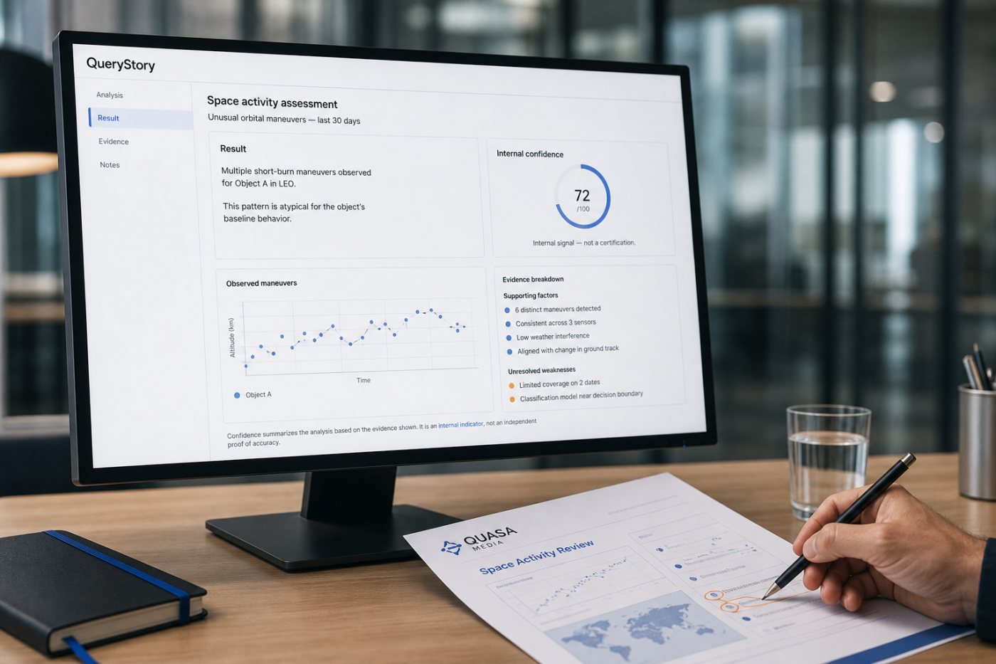 Une analyse QueryStory présente son niveau de confiance et les éléments qui doivent encore être vérifiés.