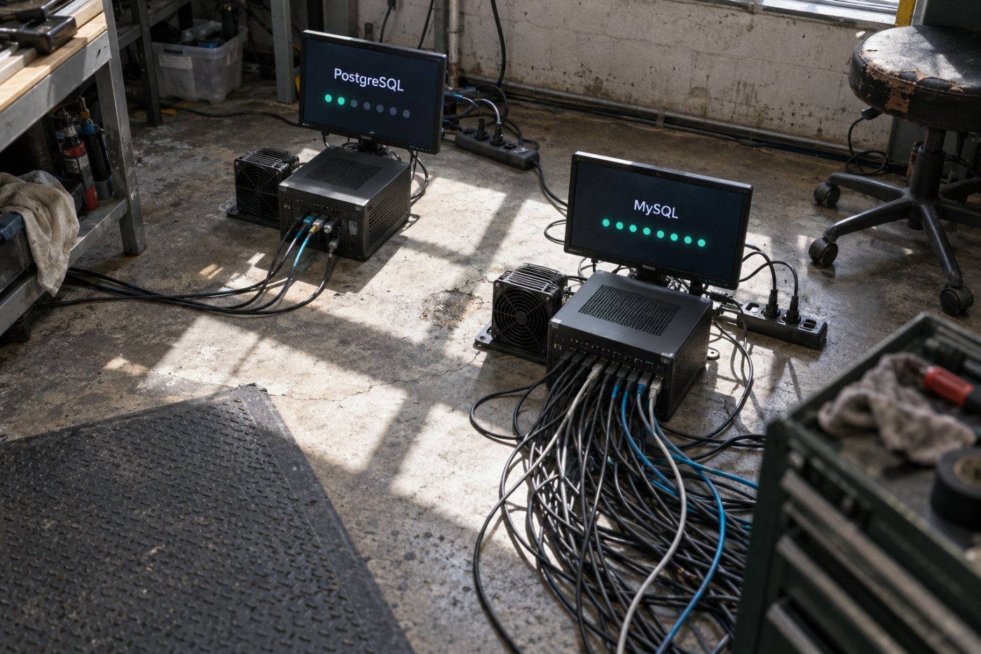 PostgreSQL un MySQL testa konfigurācijās vienādi resursu ierobežojumi, bet atšķirīgs savienojumu skaits
