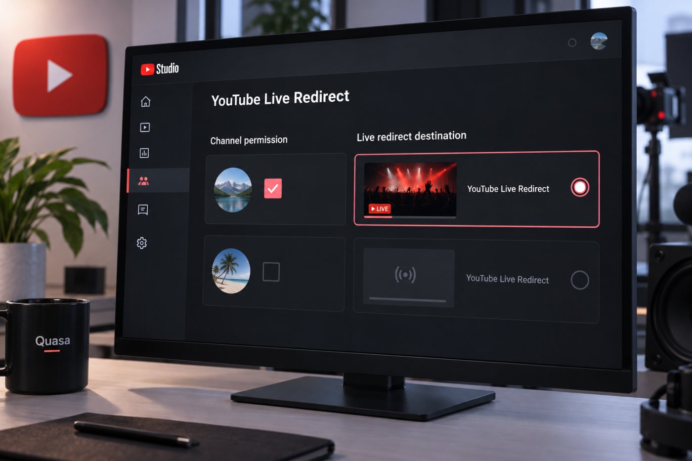 प्राप्तकर्ता YouTube चैनल की अनुमति के बाद ही सक्रिय या आगामी लाइव गंतव्य उपलब्ध होता है।