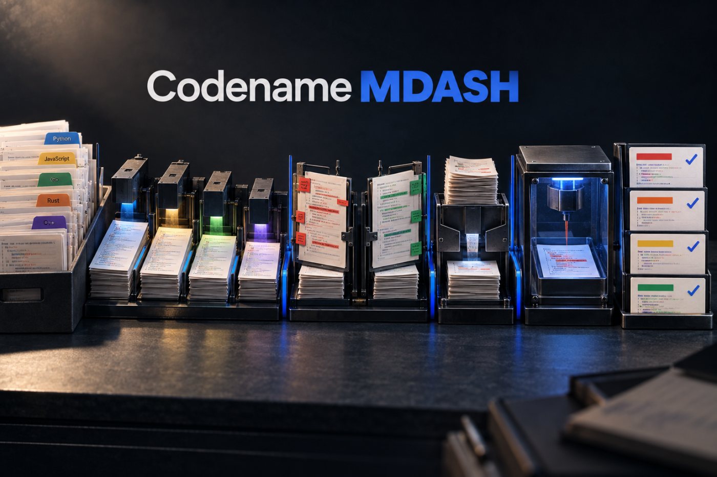 Chaîne MDASH transformant un dépôt de code en vulnérabilités validées et dédupliquées