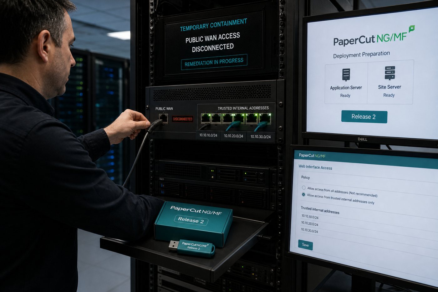 Restricción de las interfaces web de PaperCut NG/MF a direcciones de confianza mientras se despliega Release 2.