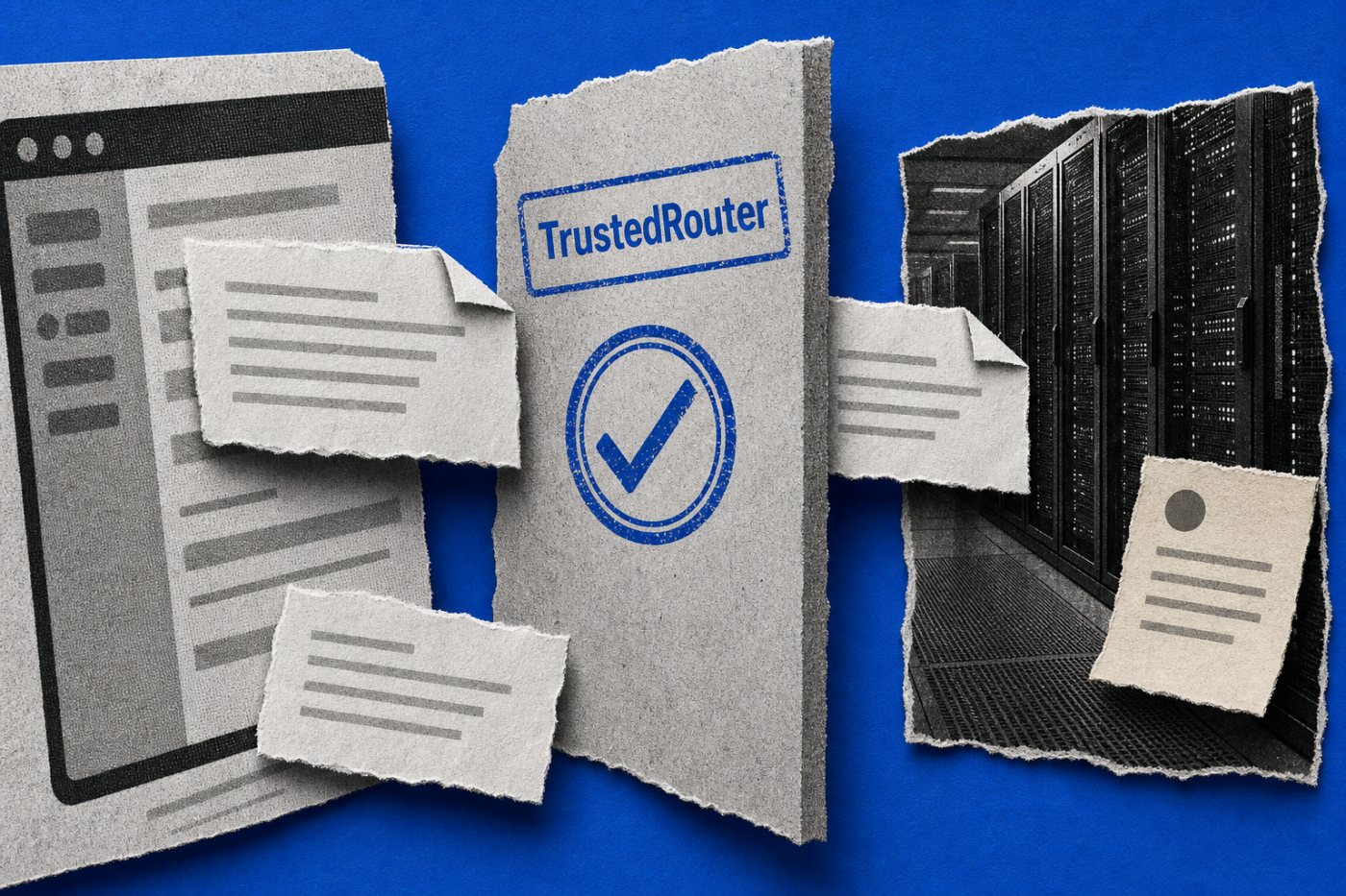अनुप्रयोग का अनुरोध TrustedRouter के सत्यापित गेटवे से चुने गए मूल प्रदाता तक जाकर उत्तर के रूप में लौटता है