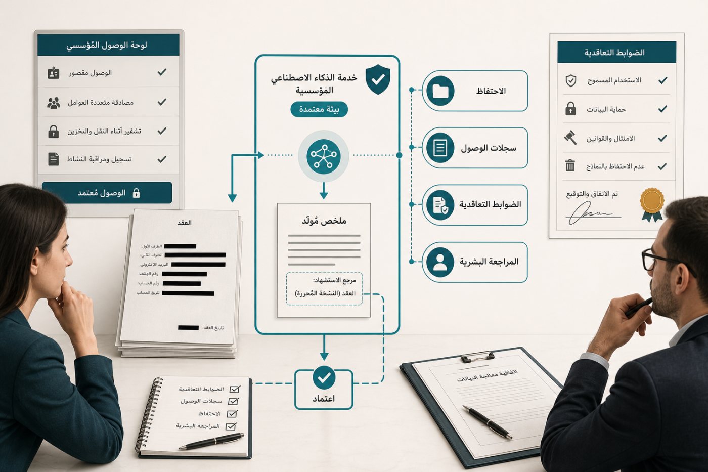 مراجعة إعدادات الاحتفاظ والوصول والعقد وإحالات المصدر قبل اعتماد مخرجات معالجة وثيقة بالذكاء الاصطناعي.