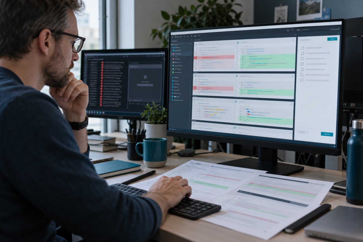 Vollständige Diff-Prüfung von Quellcode, CI-Konfiguration, Lockfiles, Schutzregeln und neuen Netzwerkzielen vor der Übernahme.