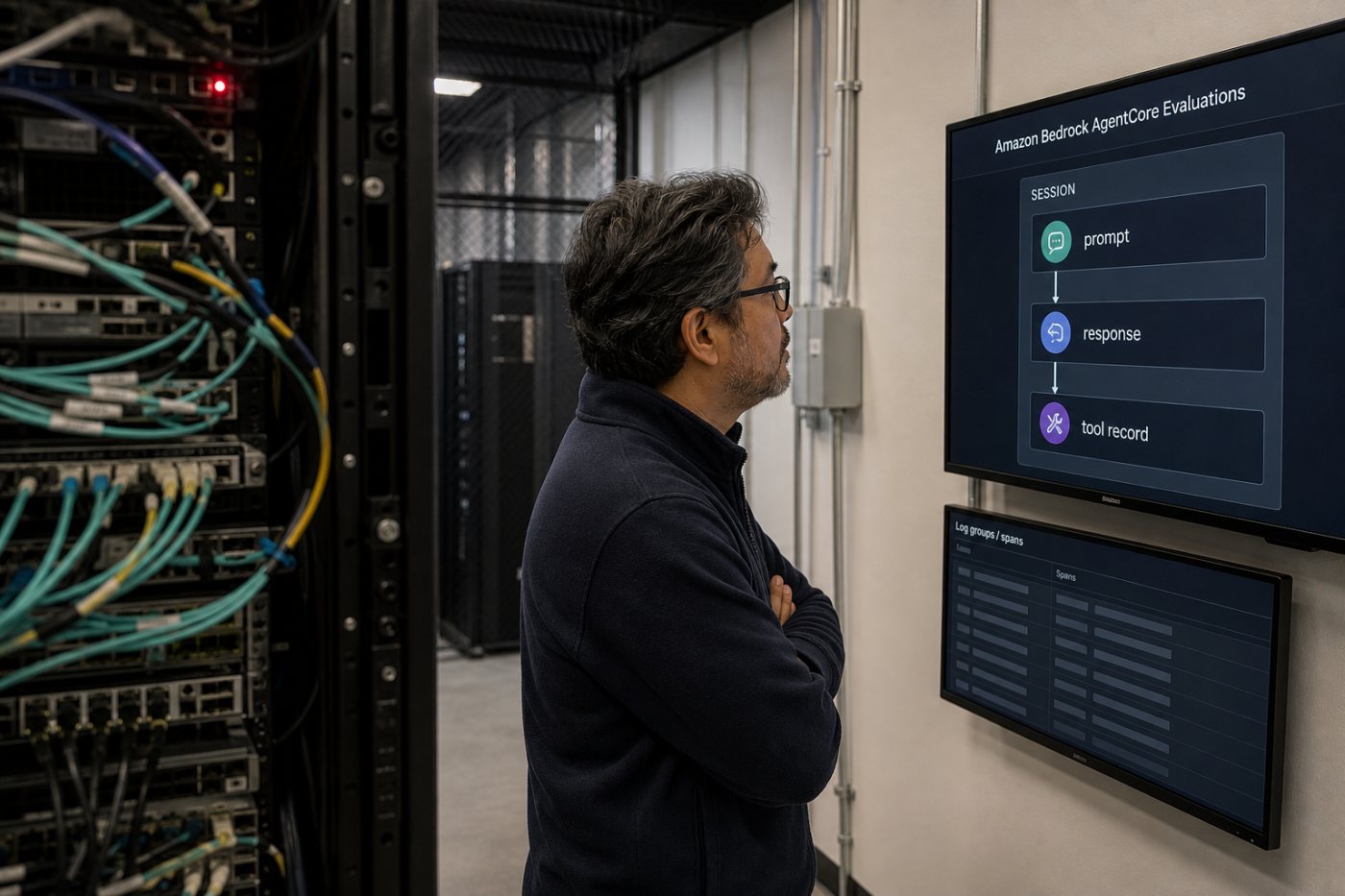An externally hosted agent delivers complete OpenTelemetry session data through CloudWatch for AgentCore evaluation.