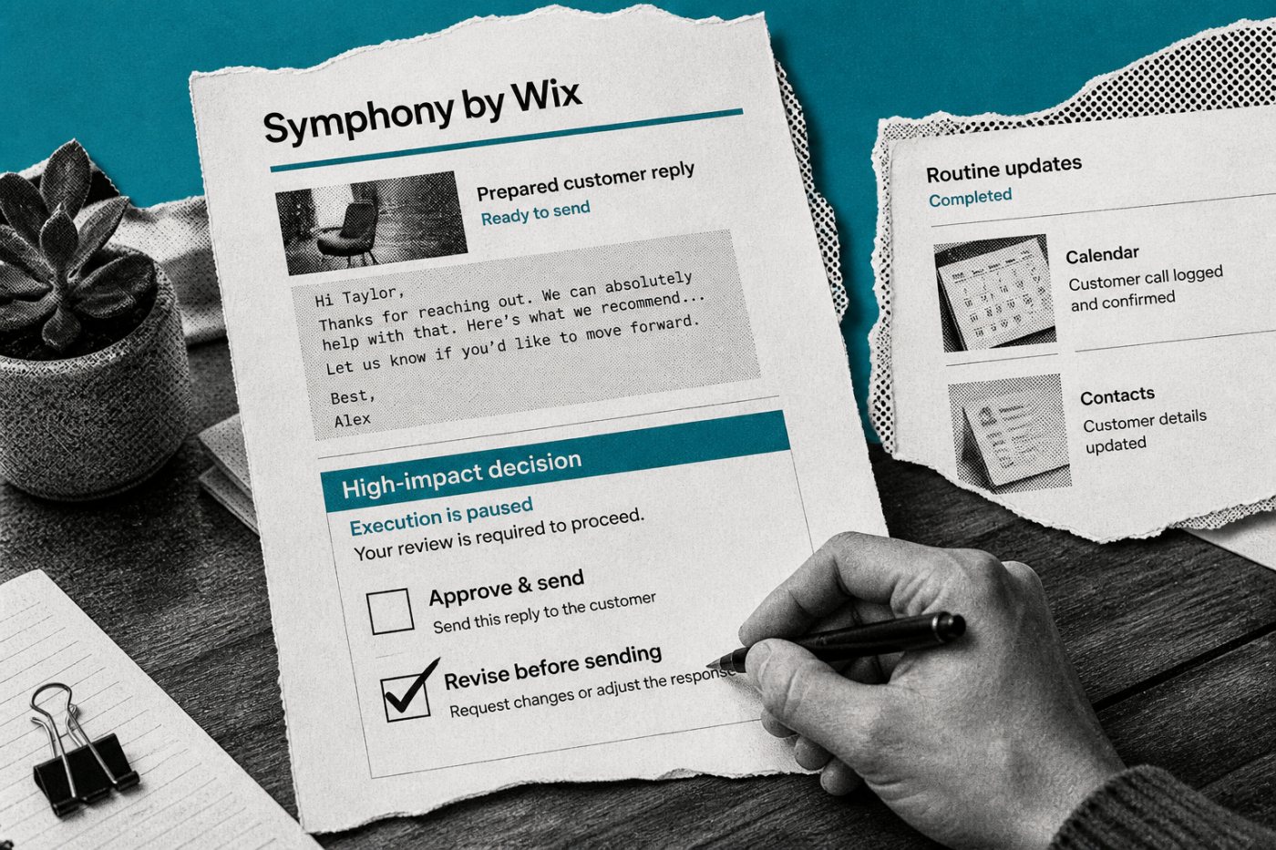 Symphony передаёт владельцу значимое действие для проверки, подтверждения или изменения.