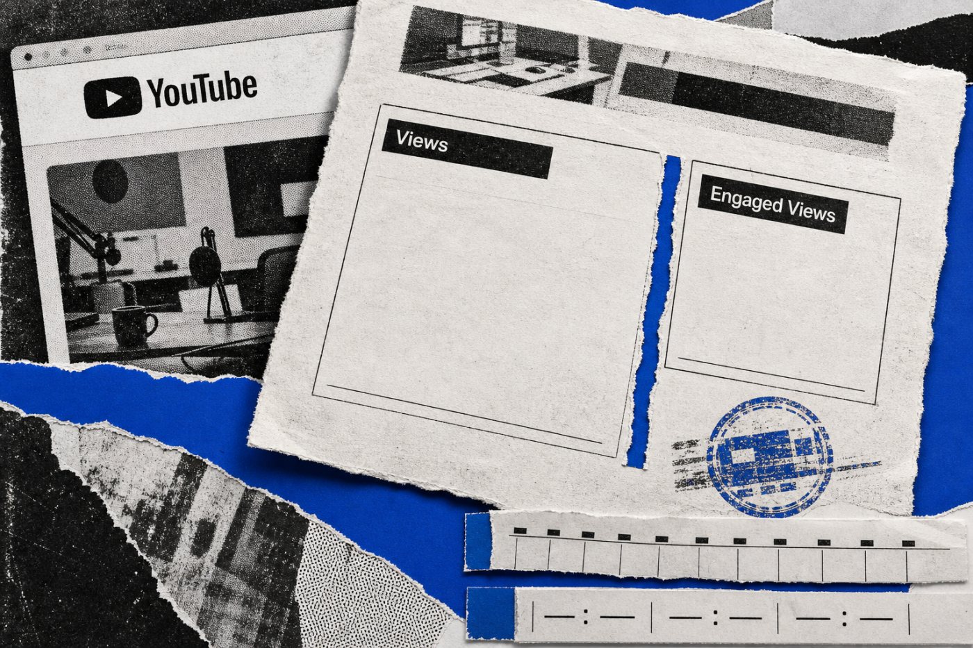 YouTubeポッドキャスト案件で公開ViewsとEngaged Views、取得元、集計期間を分けて記録するレポート