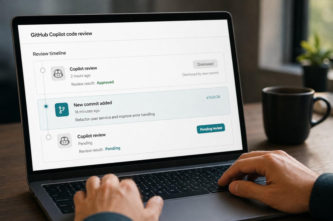 Un nouveau commit révoque l’approbation de Copilot et impose une nouvelle revue de la pull request.