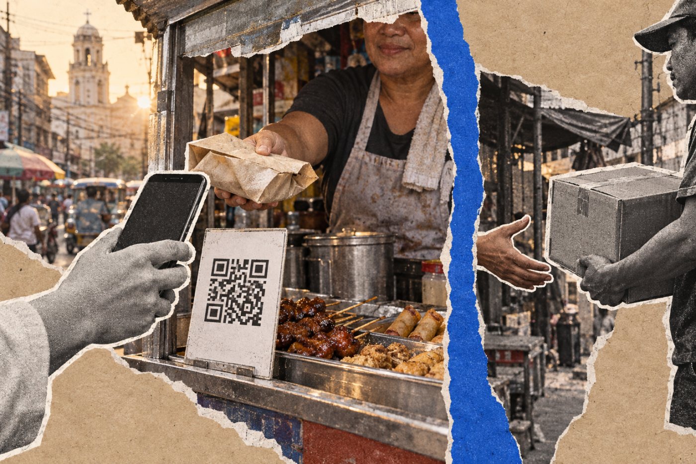 Cashless na pagbili sa puwesto ng pagkain sa Quiapo, halimbawa ng mabilis na paglaganap ng digital na bayad ng mamimili sa negosyo.