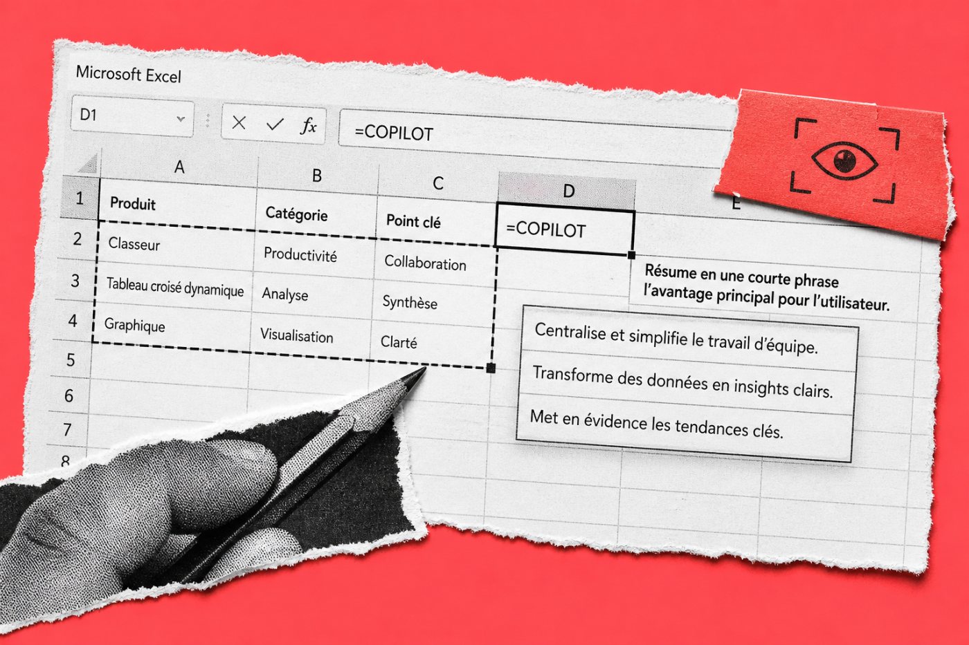 La fonction expérimentale =COPILOT génère du texte directement dans les cellules d’un classeur Excel.