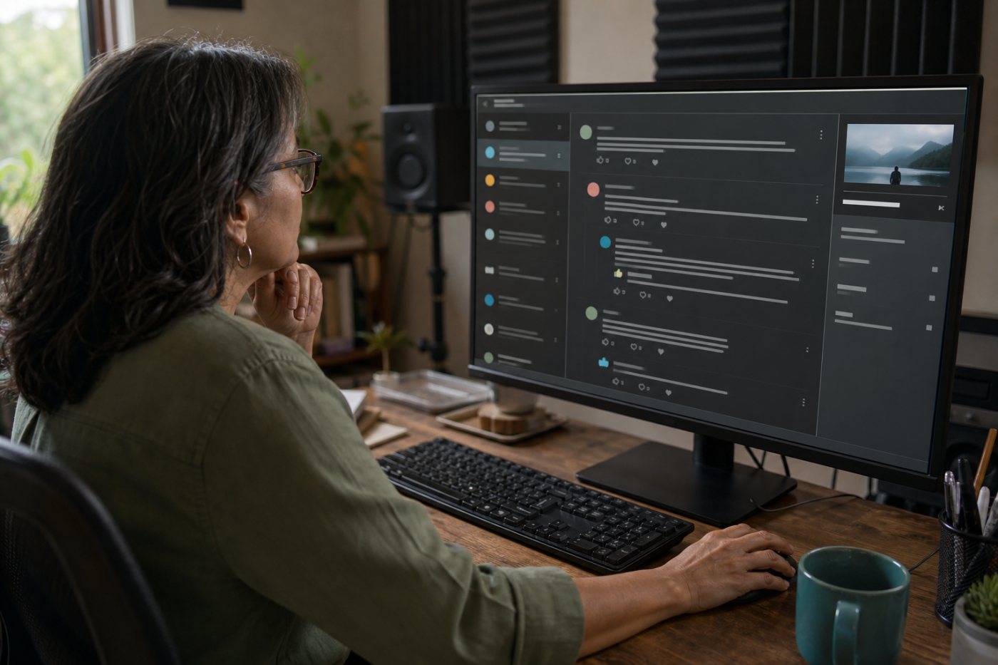 A creator checks comment and thread context before deciding whether a semantic-search result requires moderation.