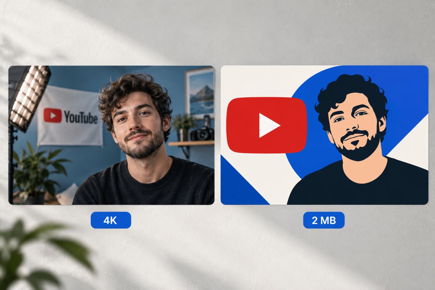 Exportações JPG e PNG preservam, respectivamente, detalhes fotográficos e contornos gráficos de uma thumbnail do YouTube.