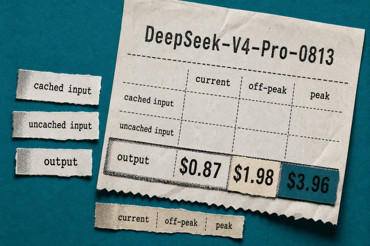 Сравнение стоимости миллиона входных и выходных токенов DeepSeek V4 Pro 0813 по старому, внепиковому и пиковому тарифам