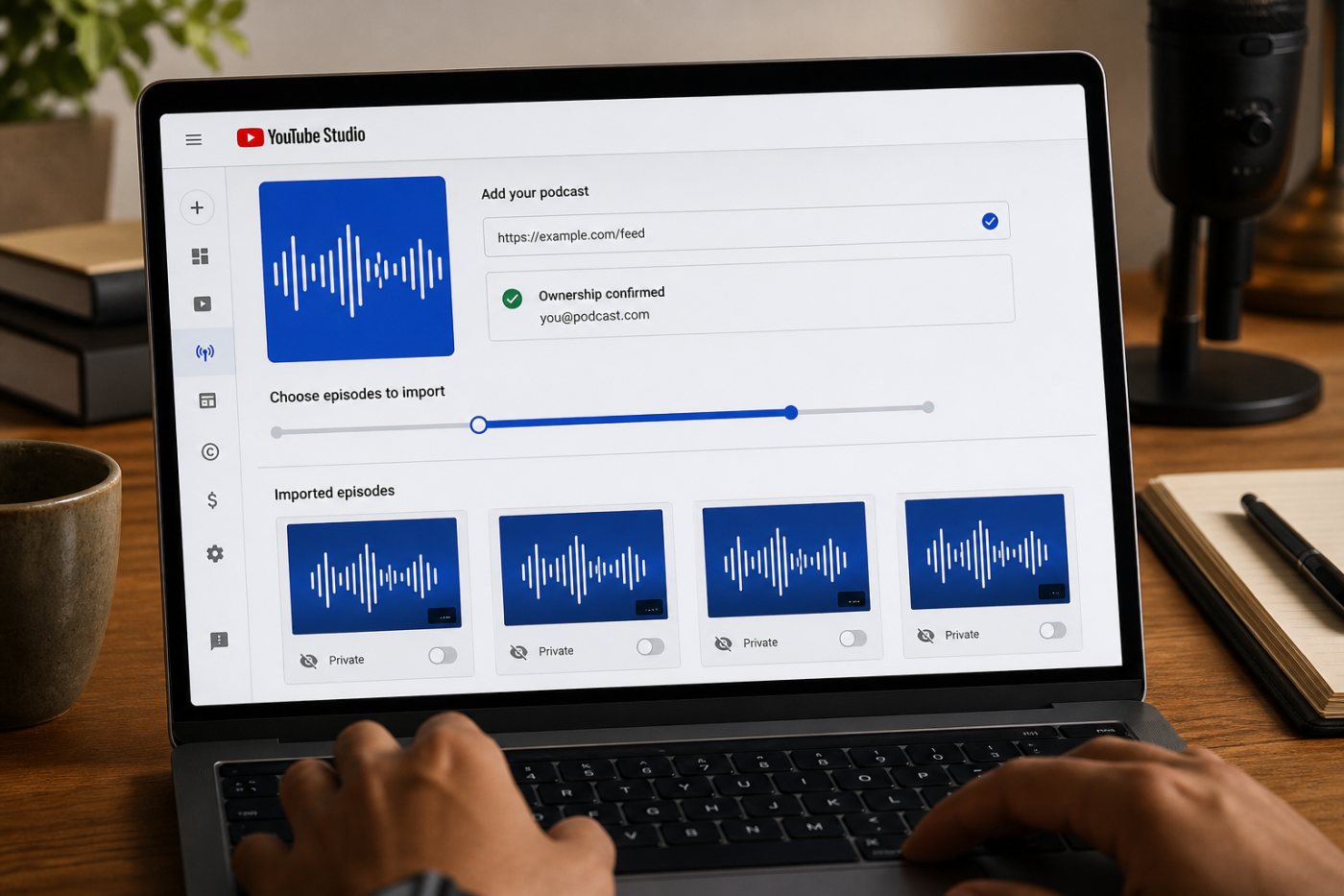 सत्यापित RSS फ़ीड से चुने गए पुराने एपिसोड का YouTube Studio में निजी आयात और प्रकाशन समीक्षा