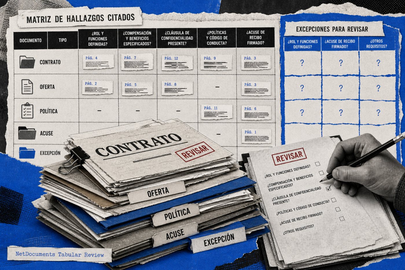 Una revisión de cumplimiento separa hallazgos citados, excepciones y campos sin respuesta para su evaluación humana.