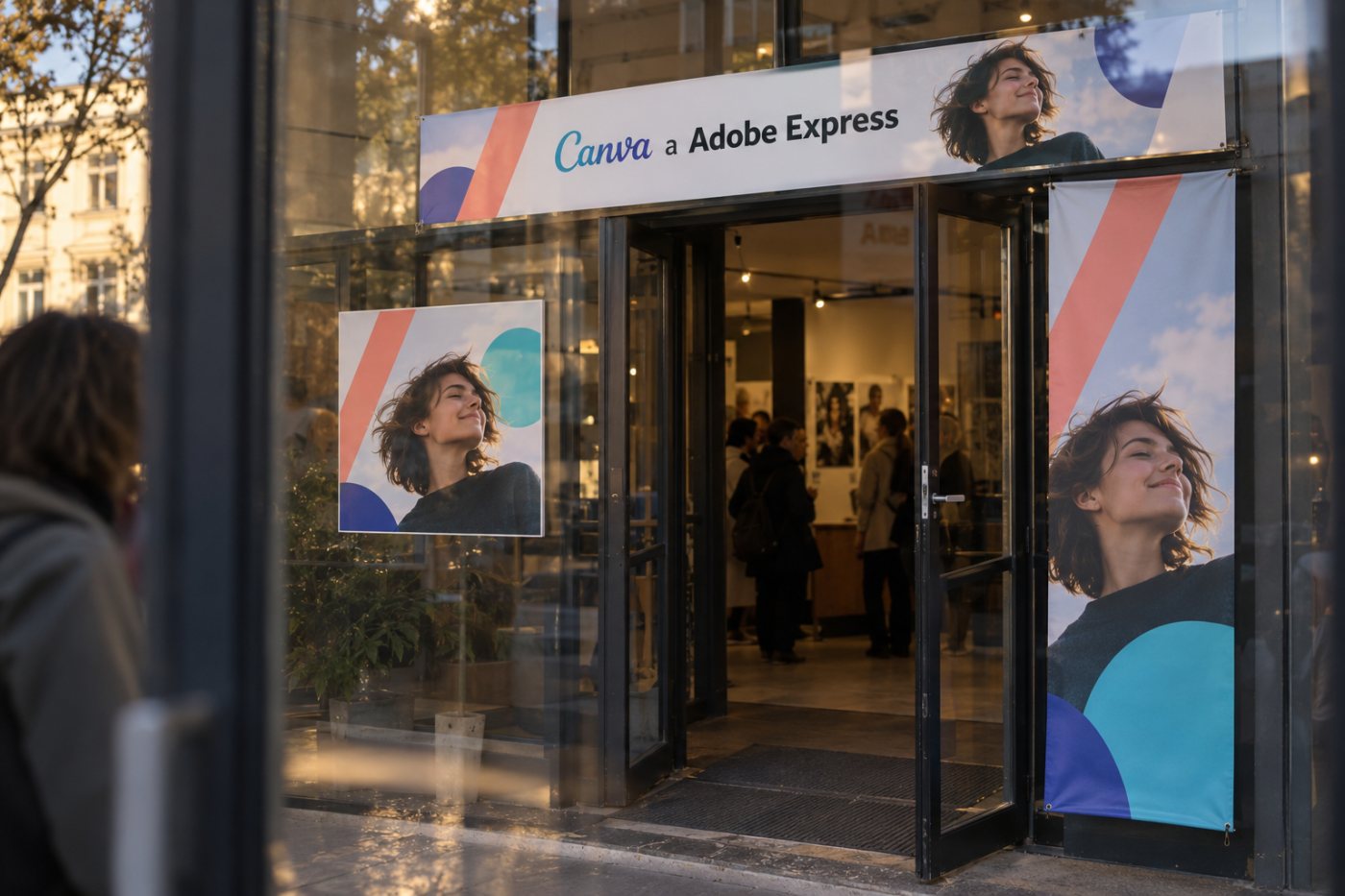 Hotový návrh pro sociální sítě se převádí do různých formátů; automatická změna rozměru je placená v Canvě i Adobe Express.