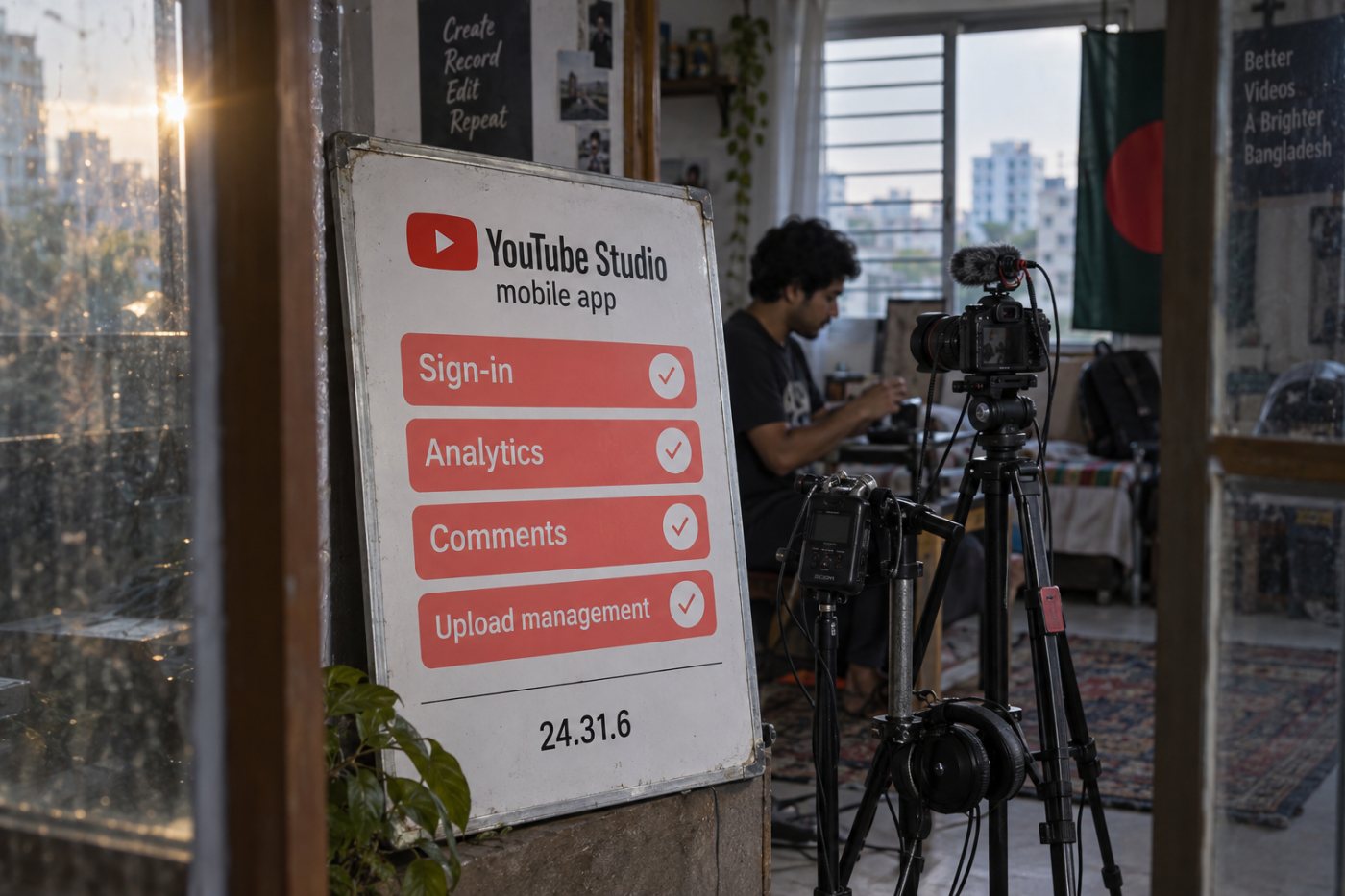 আপডেটের পরে YouTube Studio-তে sign-in, Analytics, comments ও upload management-এর চারটি কাজ যাচাই করা হয়েছে।
