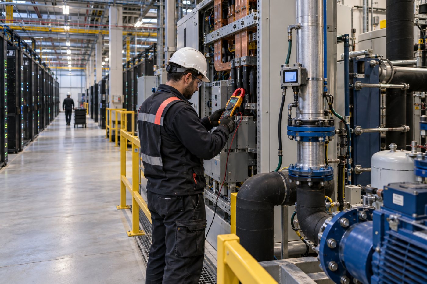Equipos de un centro de datos sometidos a mediciones simultáneas de eficiencia energética e hídrica.