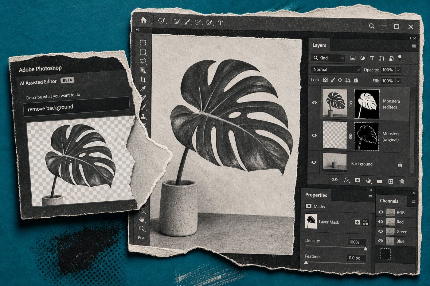 Dokumen Photoshop yang dapat dikerjakan melalui AI Assisted Editor beta maupun Pro Editor.