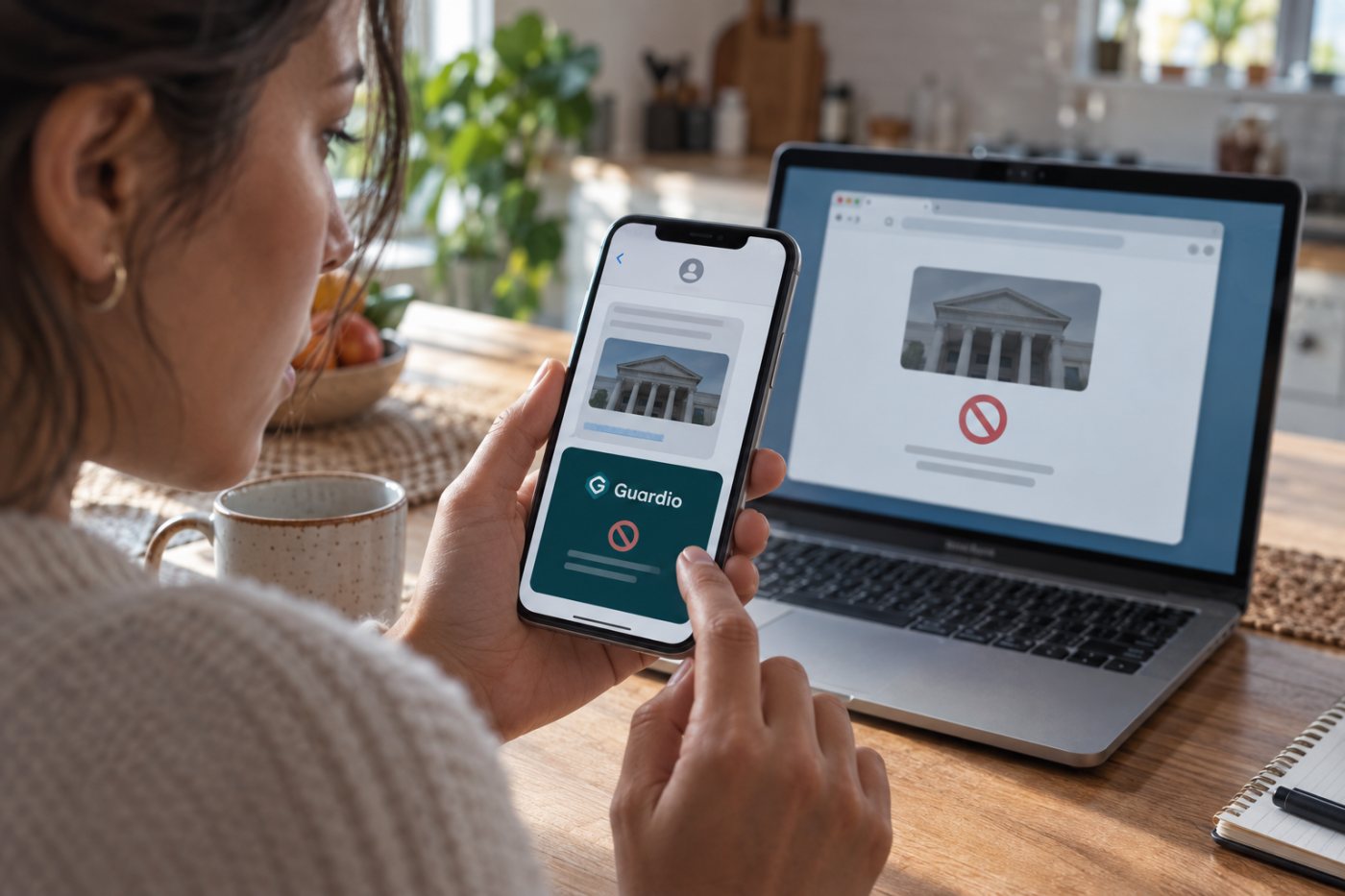 Guardio bloque une tentative d’hameçonnage générée par IA avant son passage du message à la navigation web.