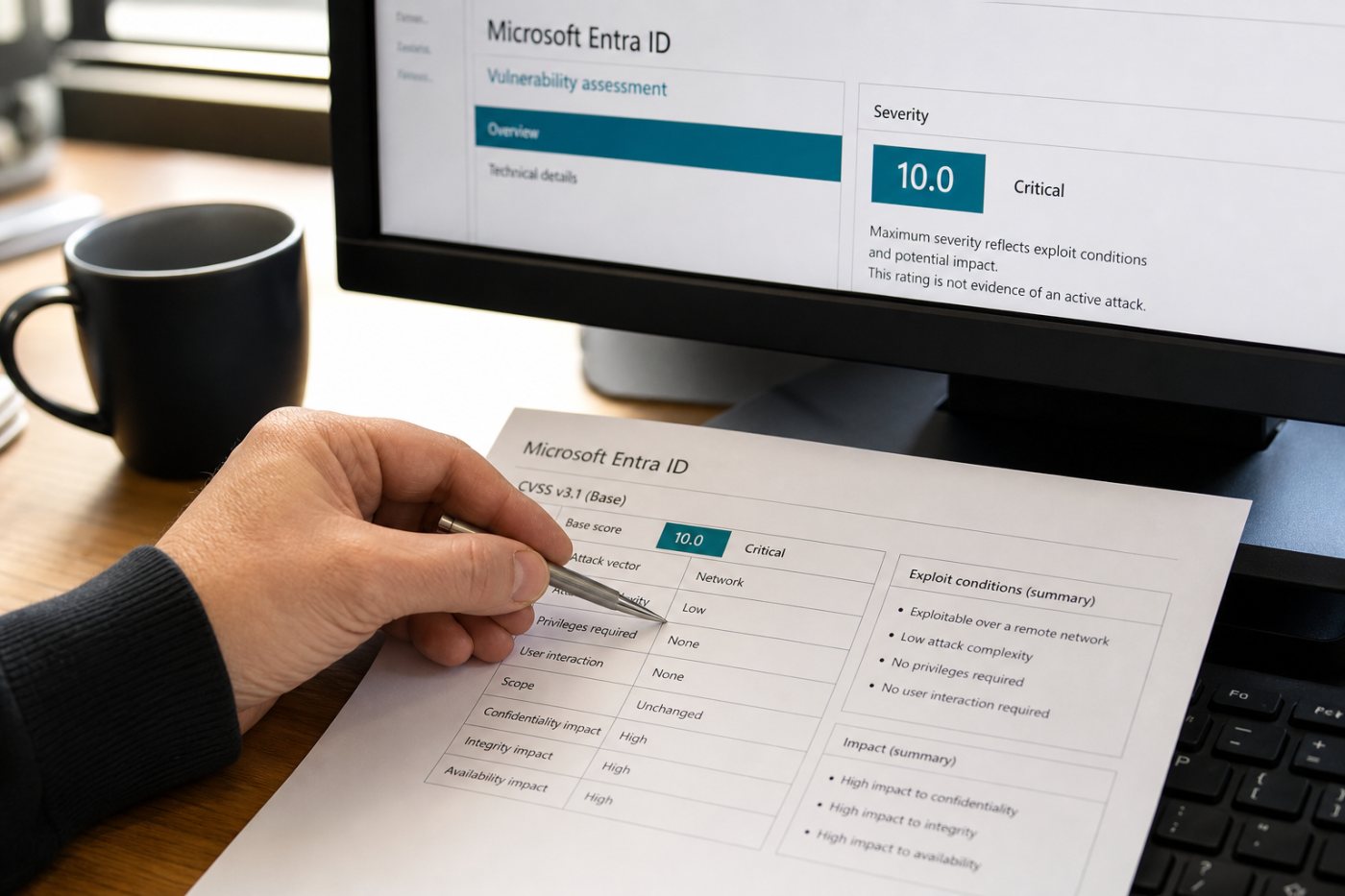 السجل التقني لـCVE-2026-69836 يوضح درجة 10.0 وشروط التنفيذ عن بُعد في Microsoft Entra ID