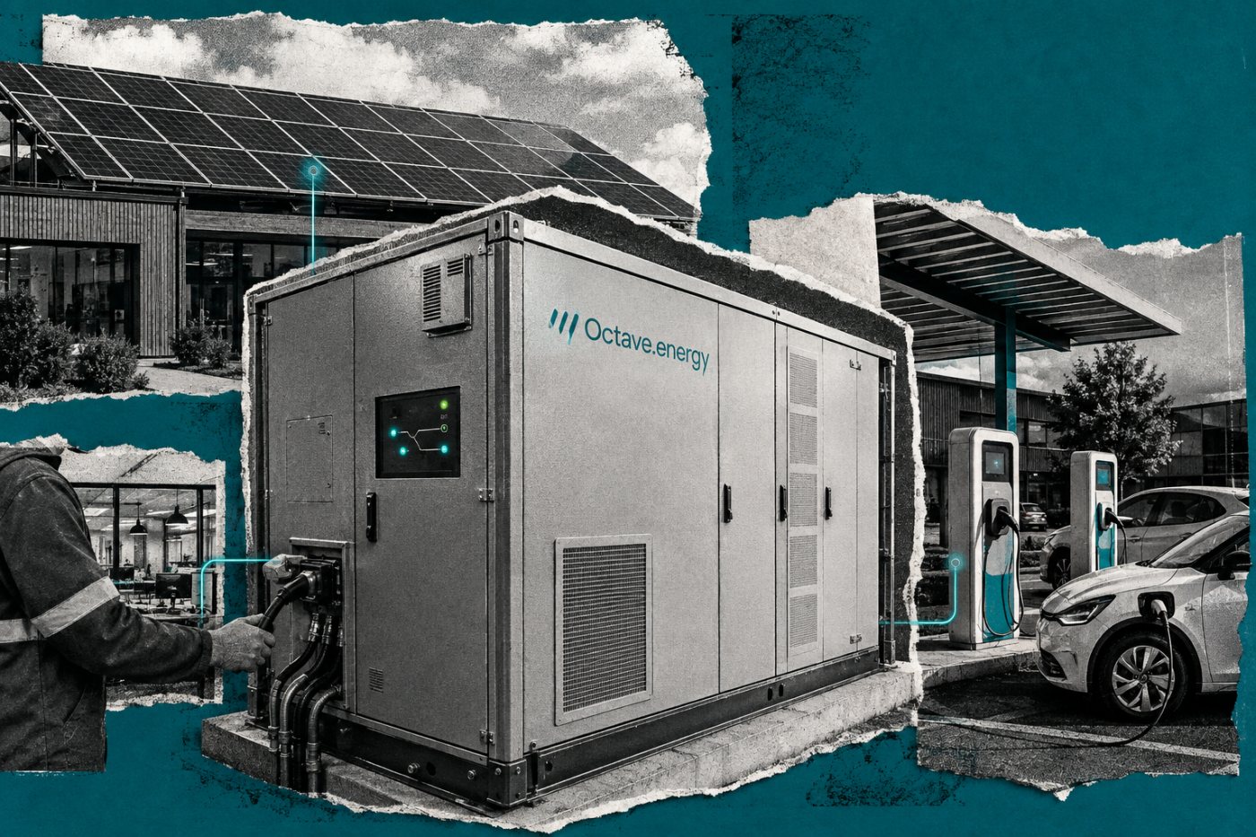 An Octave.energy battery and Energy Management System coordinate solar power, site demand and EV charging