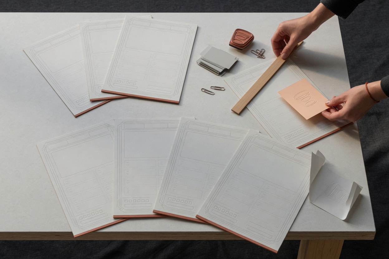 Identical document templates on a desk
