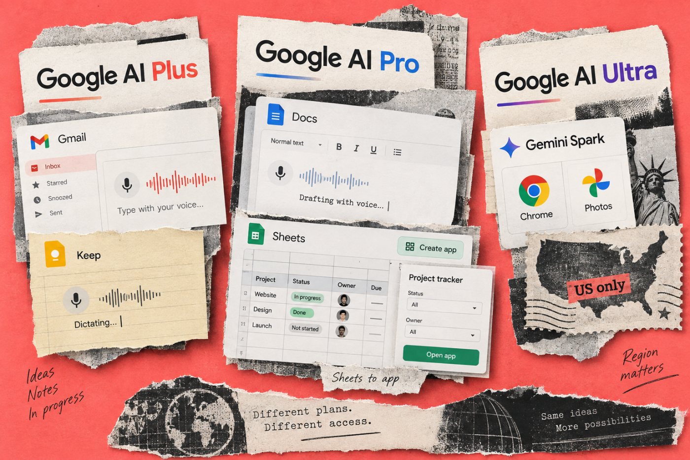 Google AI Plus、Pro与Ultra在语音功能、Sheets canvas和Gemini Spark上的资格差异