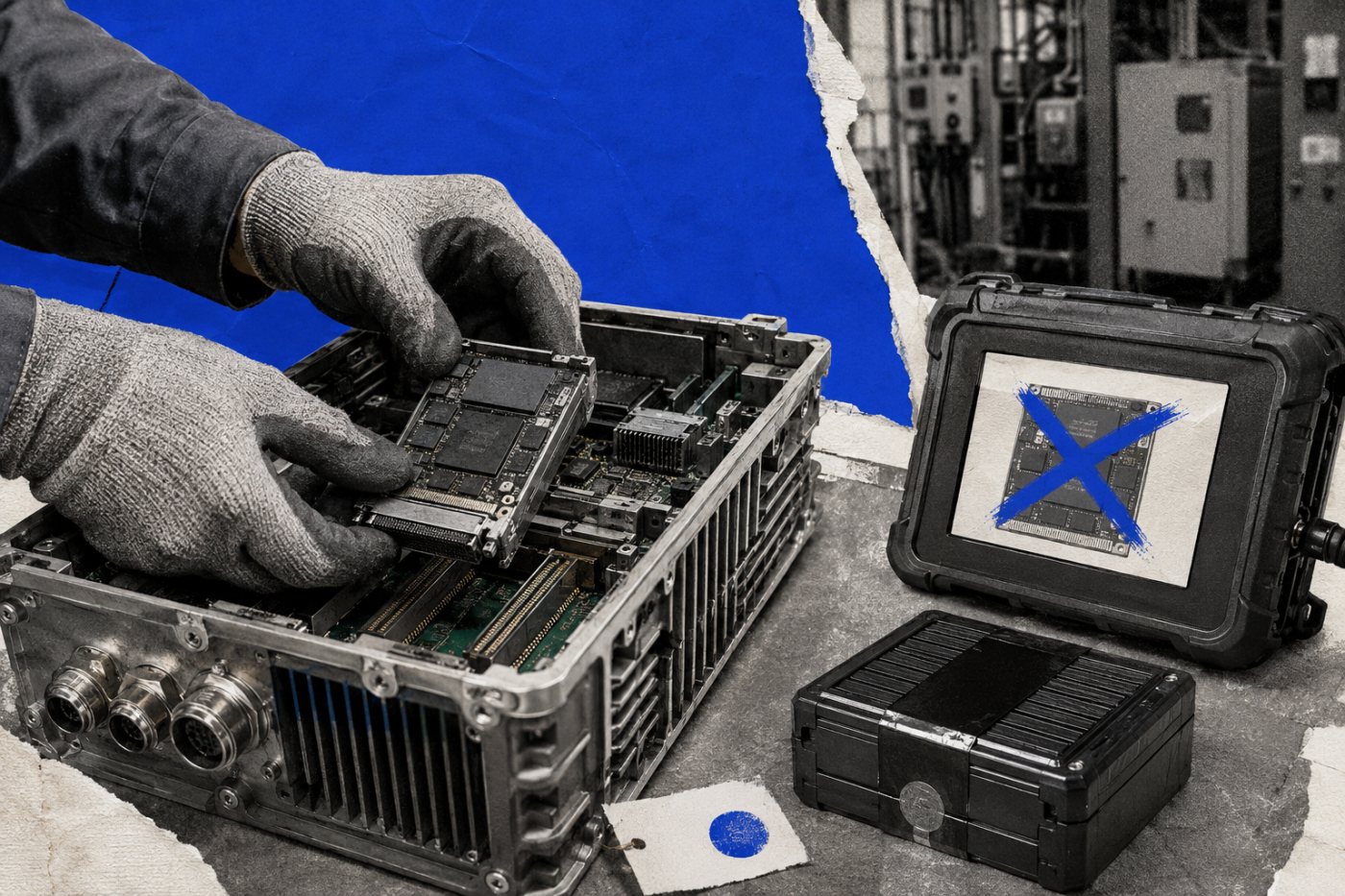 Hardware-rooted verification detects a changed edge platform component and prevents release of the protected AI workload.