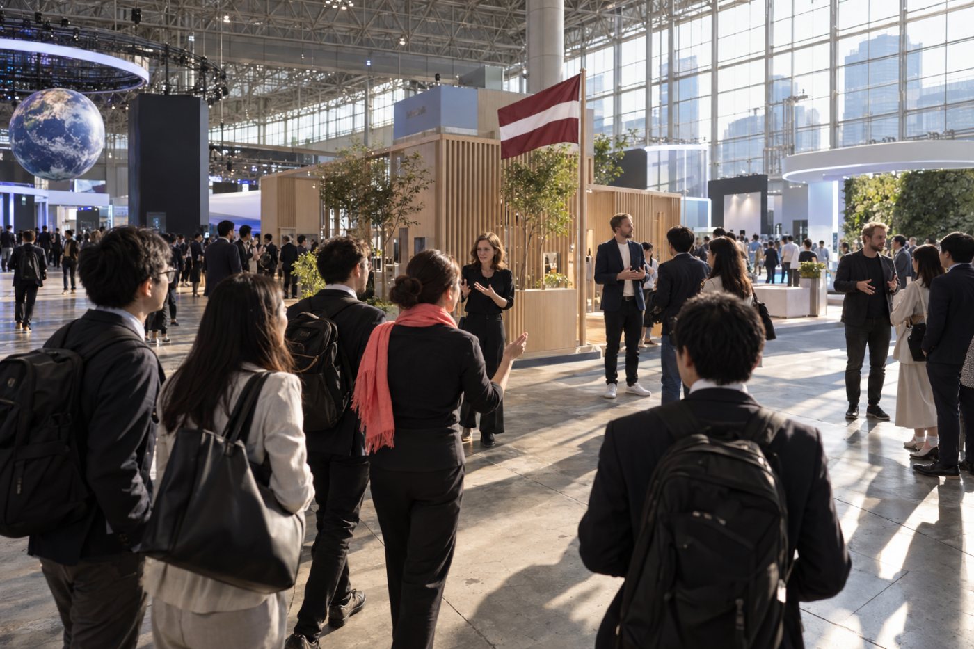 CEATEC Global Park apmeklētāji pie Latvijas paviljona iepazīst Latvijas uzņēmumu digitālos risinājumus.