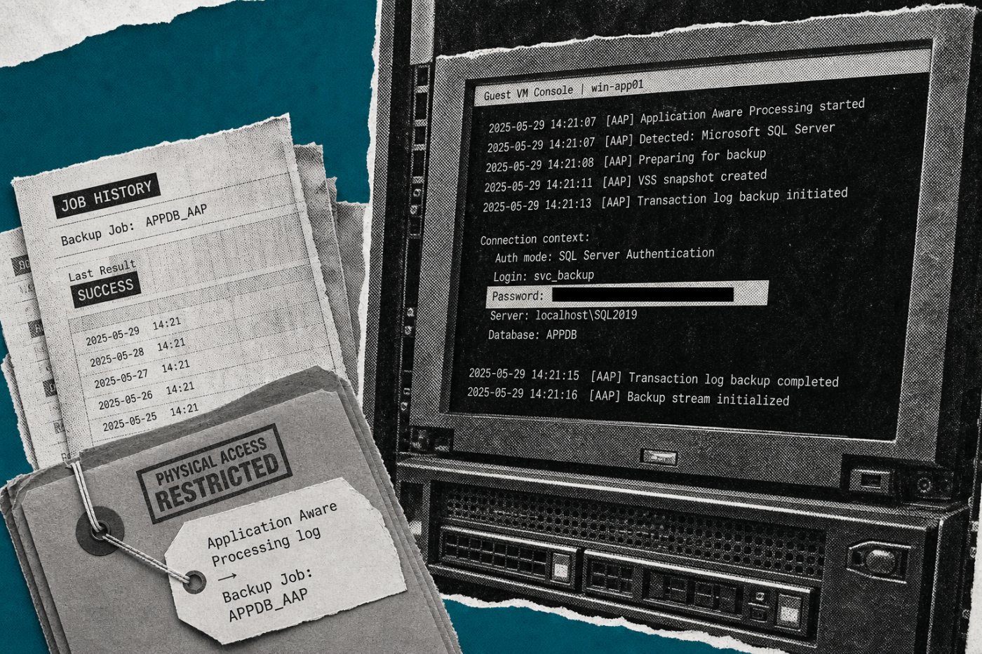 Revisão controlada dos logs de Application Aware Processing dentro de uma máquina virtual convidada.