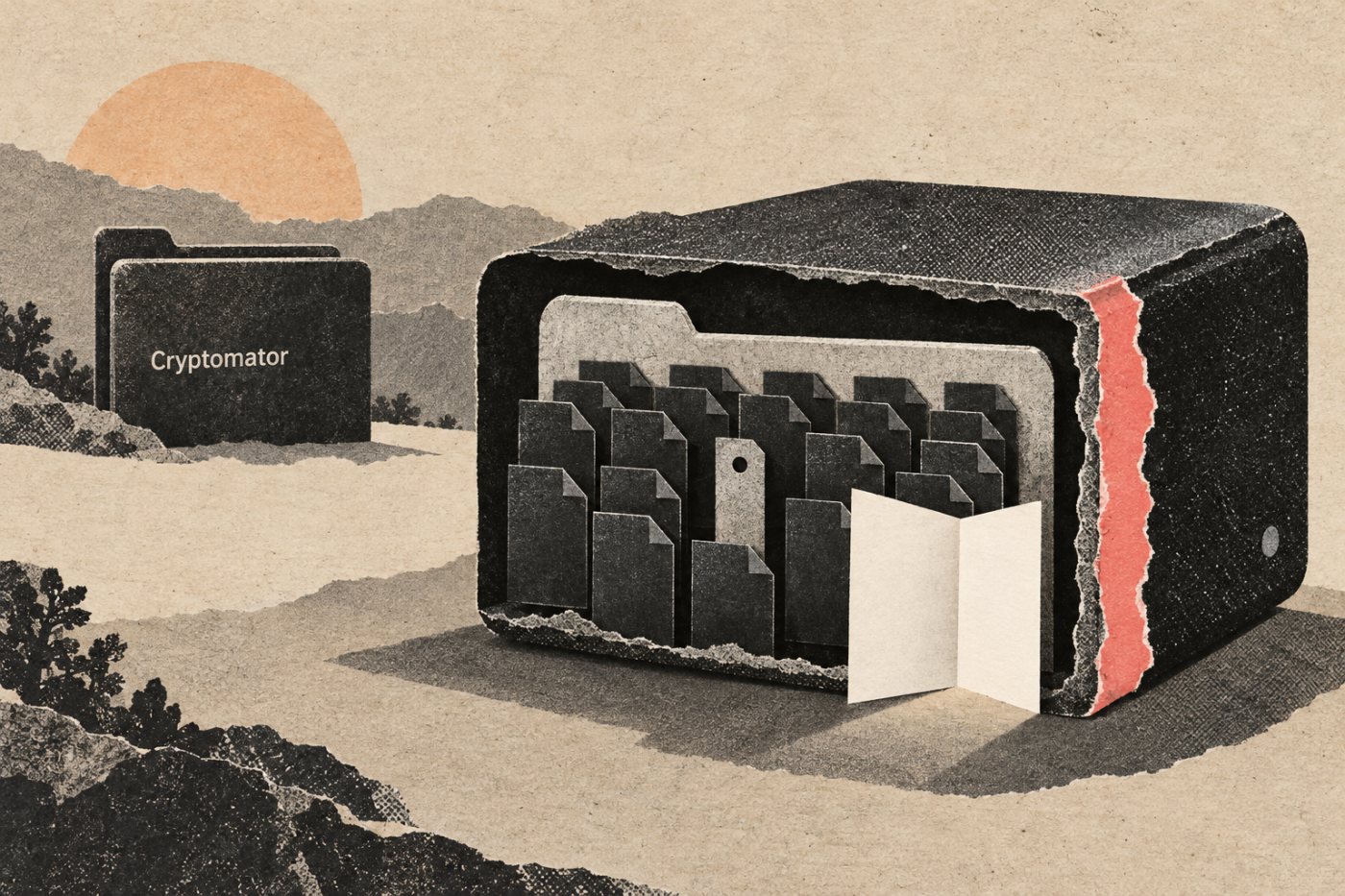 Ločena kopija celotnega trezorja Cryptomator omogoča preizkus odklepanja in obnovitve dokumenta brez spreminjanja izvirnika.
